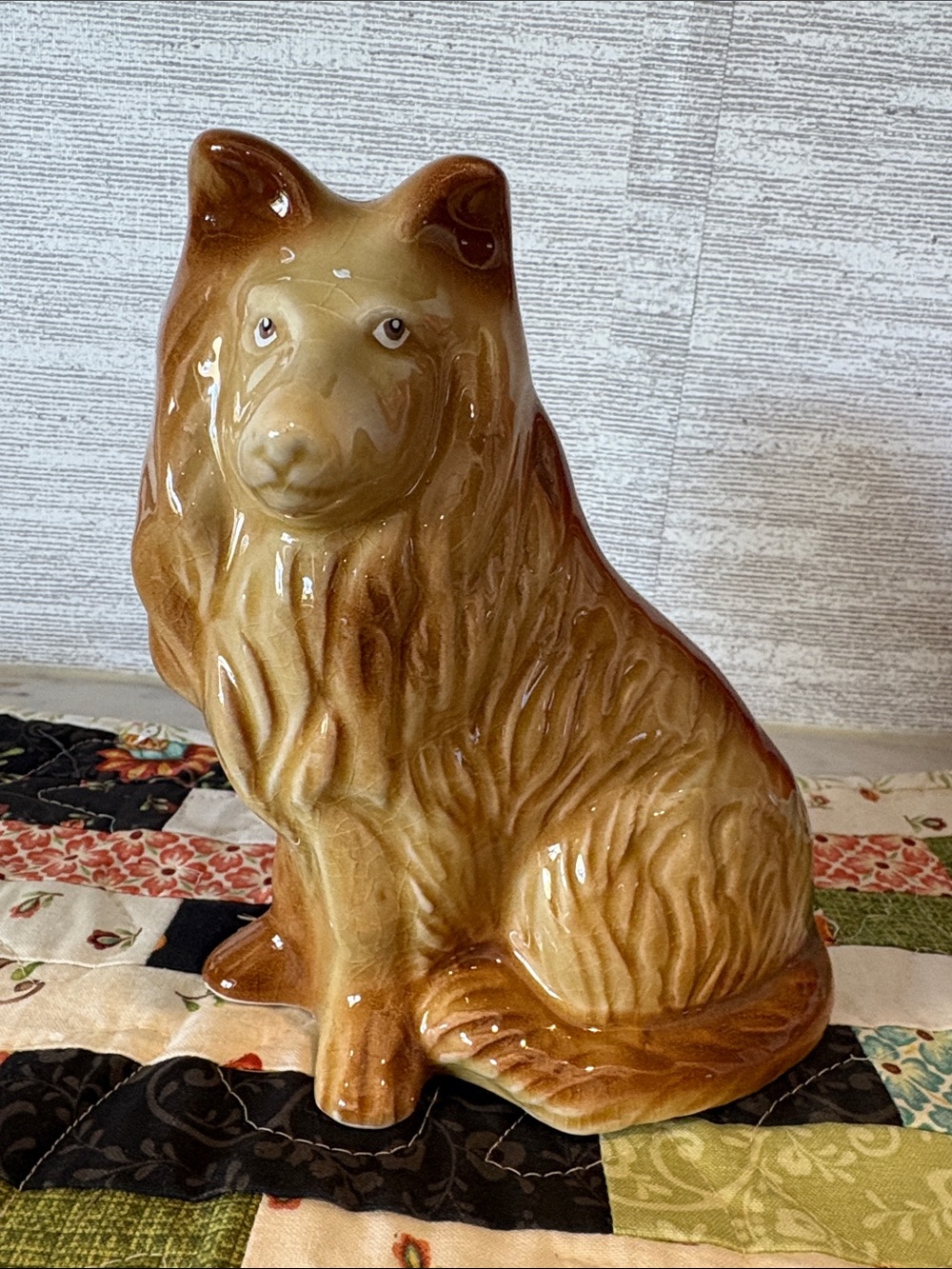 Vintage Brazilian Ceramic Dog Handcrafted MCS Brazil | Brown Collie Statue